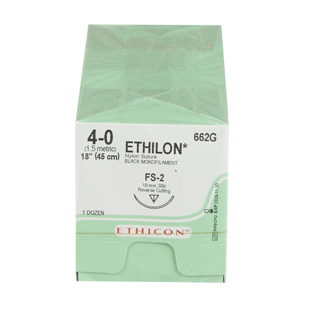 Image of Ethicon 662G ETHILON® Nylon Suture 4-0, FS-2 19mm Reverse Cutting Needle, 18", Black Monofilament