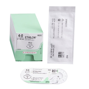 Image of Ethicon 662G ETHILON® Nylon Suture 4-0, FS-2 19mm Reverse Cutting Needle, 18", Black Monofilament
