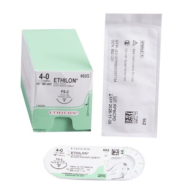 Image of Ethicon 662G ETHILON® Nylon Suture 4-0, FS-2 19mm Reverse Cutting Needle, 18", Black Monofilament