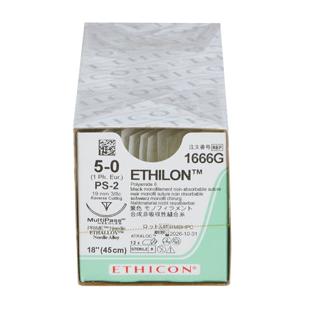 Image of Ethicon 1666G ETHILON® Nylon Suture 5-0, PS-2 19mm Precision Point Reverse Cutting Needle, 18", Black Monofilament