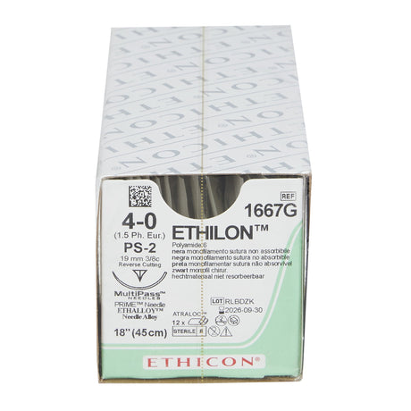 Image of Ethicon 1667G ETHILON® Nylon Suture 4-0, PS-2 19mm Precision Point Reverse Cutting Needle, 18", Black Monofilament