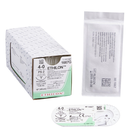 Image of Ethicon 1667G ETHILON® Nylon Suture 4-0, PS-2 19mm Precision Point Reverse Cutting Needle, 18", Black Monofilament