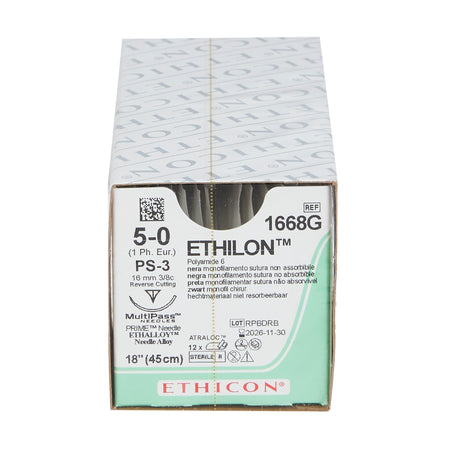 Image of Ethicon 1668G ETHILON® Nylon Suture 5-0, PS-3 16mm Precision Point Reverse Cutting Needle, 18", Black Monofilament