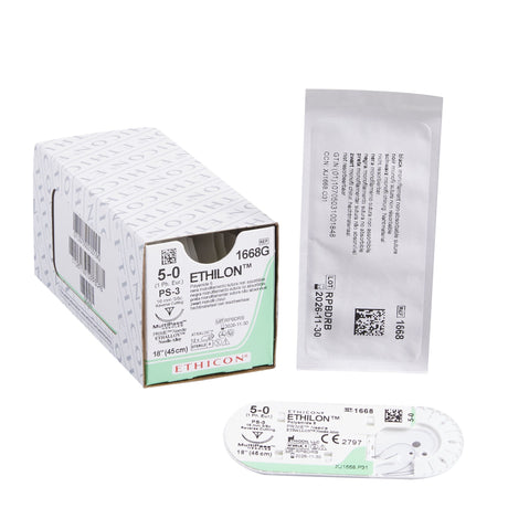 Image of Ethicon 1668G ETHILON® Nylon Suture 5-0, PS-3 16mm Precision Point Reverse Cutting Needle, 18", Black Monofilament