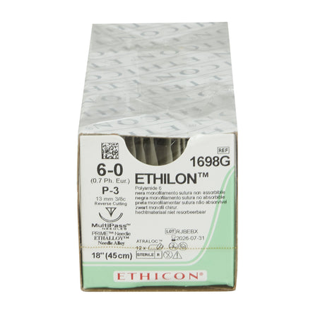 Image of Ethicon 1698G ETHILON® Nylon Suture 6-0, P-3 13mm Reverse Cutting Needle, 18", Black Monofilament