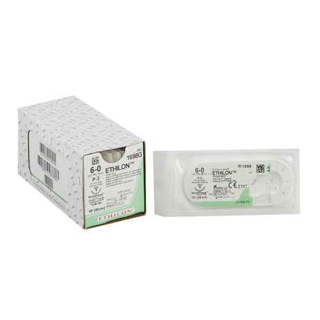 Image of Ethicon 1698G ETHILON® Nylon Suture 6-0, P-3 13mm Reverse Cutting Needle, 18", Black Monofilament