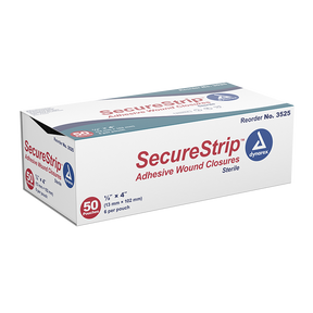 Image of SecureStrip Adhesive Wound Closure Strips, 1/2" x 4", Sterile. 6 Strips per each.