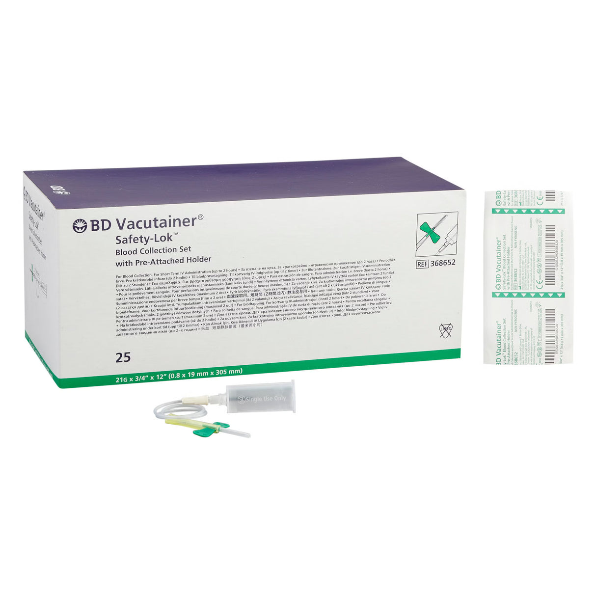 BD Vacutainer® Safety-Lok™ Blood Collection Set with Holder - 21G x 3/4", 12" Tubing