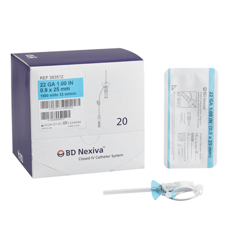 Image of BD Nexiva™ Closed IV Catheter System, with Single Port, 22GA OD, 1" Blue