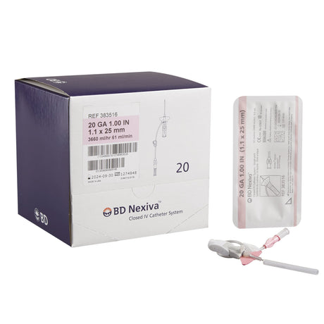 Image of BD Nexiva™ Closed IV Catheter System, with Single Port, 20GA OD, 1" Pink