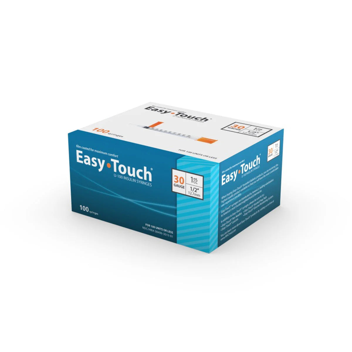 EasyTouch Insulin Syringe 30G x 1/2", 1 mL (100 count)