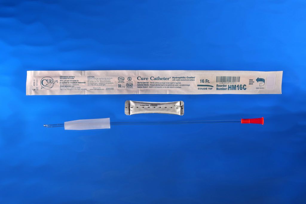 Image of Cure Catheter, Hydrophilic, Straight or Coude Tip, Male 16"