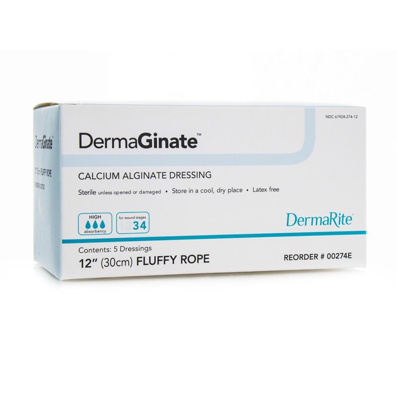 DermaGinate Calcium Alginate Dressing, 12" Fluffy Rope