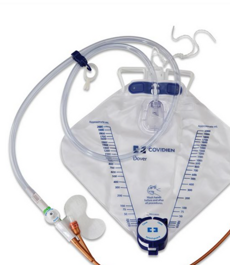 Image of Dover 100% Silicone Silver-Hydrogel Coated 400 ML U/M Foley Tray, 14 FR (4.7 MM), 5 CC, 2000 ML Drain Bag, Cath Secure