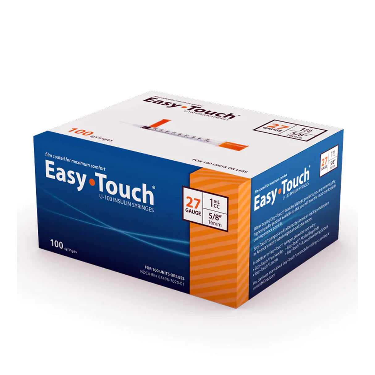 Image of EasyTouch Insulin Syringe 27G x 5/8", 1 mL (100 count)