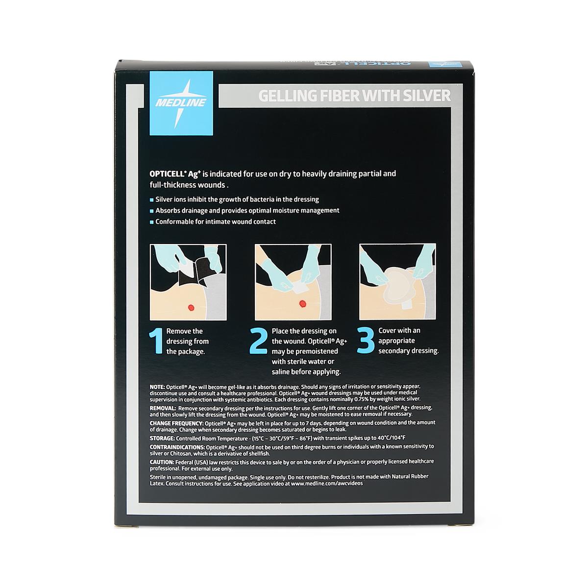 Image of Opticell® Ag+ Silver Antibacterial Gelling Fiber Wound Dressing, 4" x 5"