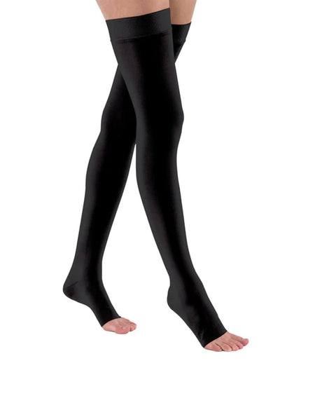 Image of JOBST Relief Compression Thigh-High with Silicone Dot Band, 30-40, Open Toe, Medium, Black