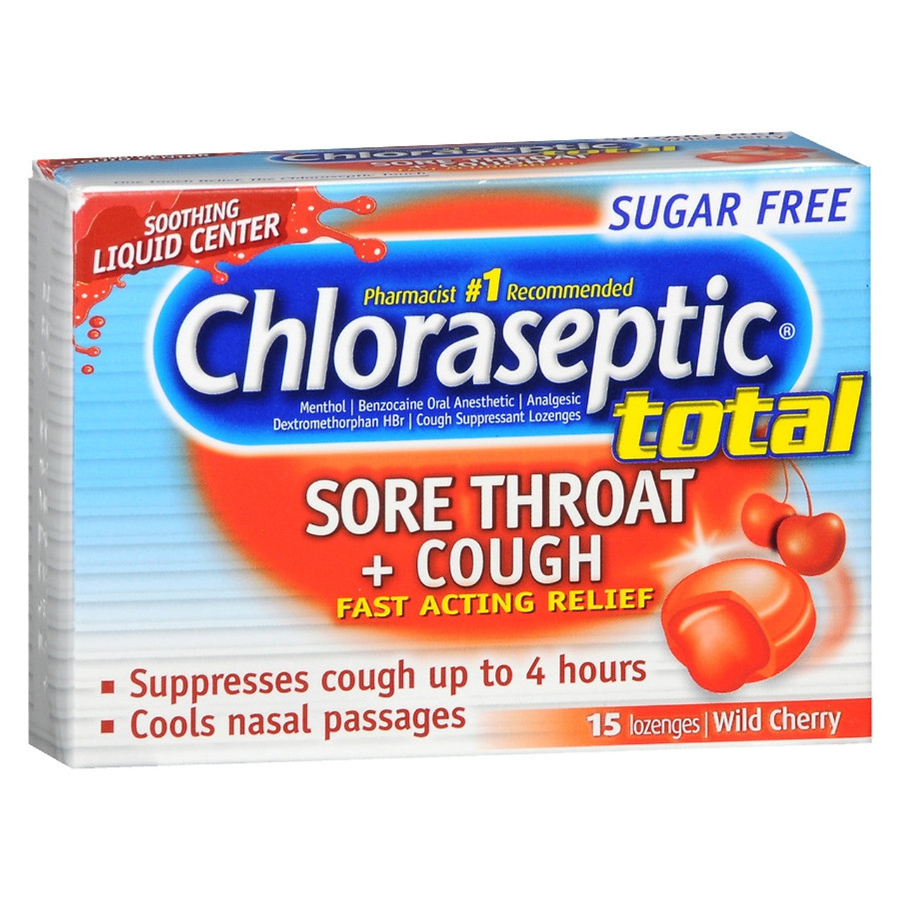 Image of Chloraseptic Total, Wild Cherry, Sugar Free Sore Throat and Cough Lozenges, 15 ct.