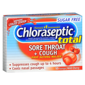 Image of Chloraseptic Total, Wild Cherry, Sugar Free Sore Throat and Cough Lozenges, 15 ct.