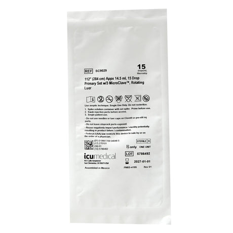 Image of ICU Medical Bravo 24® Primary IV Administration Set, 3 Ports, 15 Drops/mL, 112" Tubing, Without Filter