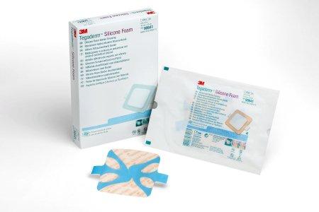 Image of 3M Tegaderm Silicone Foam Border Dressing, 4" x 4", Pad Size 2 3/8" x 2 3/8"