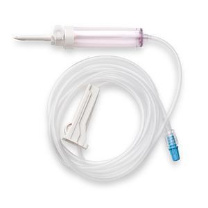 Image of Administration Set with Universal Spike Drip Chamber 84", 11 mL Priming Volume, Roller Clamp and Rotating Male Luer Lock