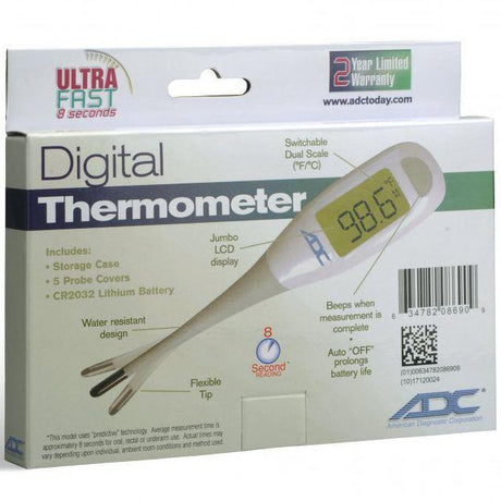 Image of Adtemp™ V Fast Read Digital Medical Thermometer, 5.31" x 1.14" x 0.59"