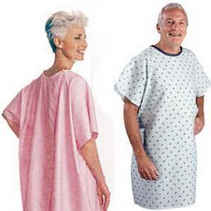 Image of Adult Patient Gown, Blue Plaid