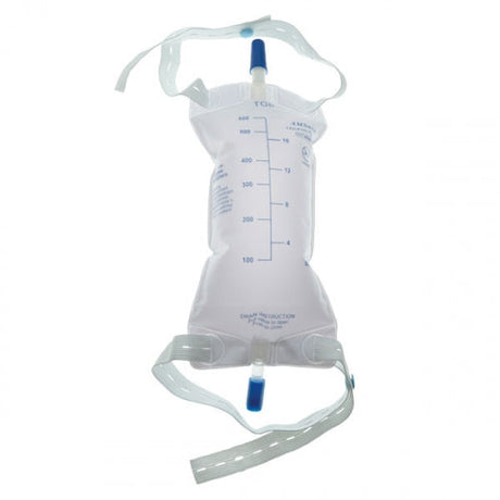 Image of Amsino AMSure® Urinary Leg Bag with Anti-reflux Push Pull Drain Port 900mL Large, Sterile, Latex-free Straps