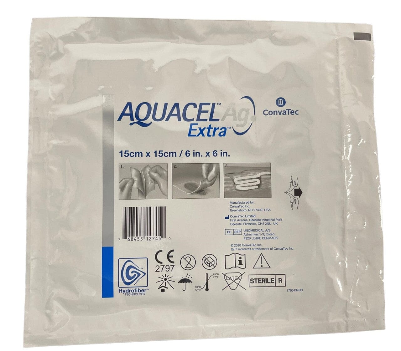 AQUACEL Ag Extra Hydrofiber Antimicrobial Dressing, 6" x 6" - Expired Dating - 1 Each AQUACEL Ag Extra Hydrofiber Antimicrobial Dressing, 6" x 6" - Expired Dating - 1 Each