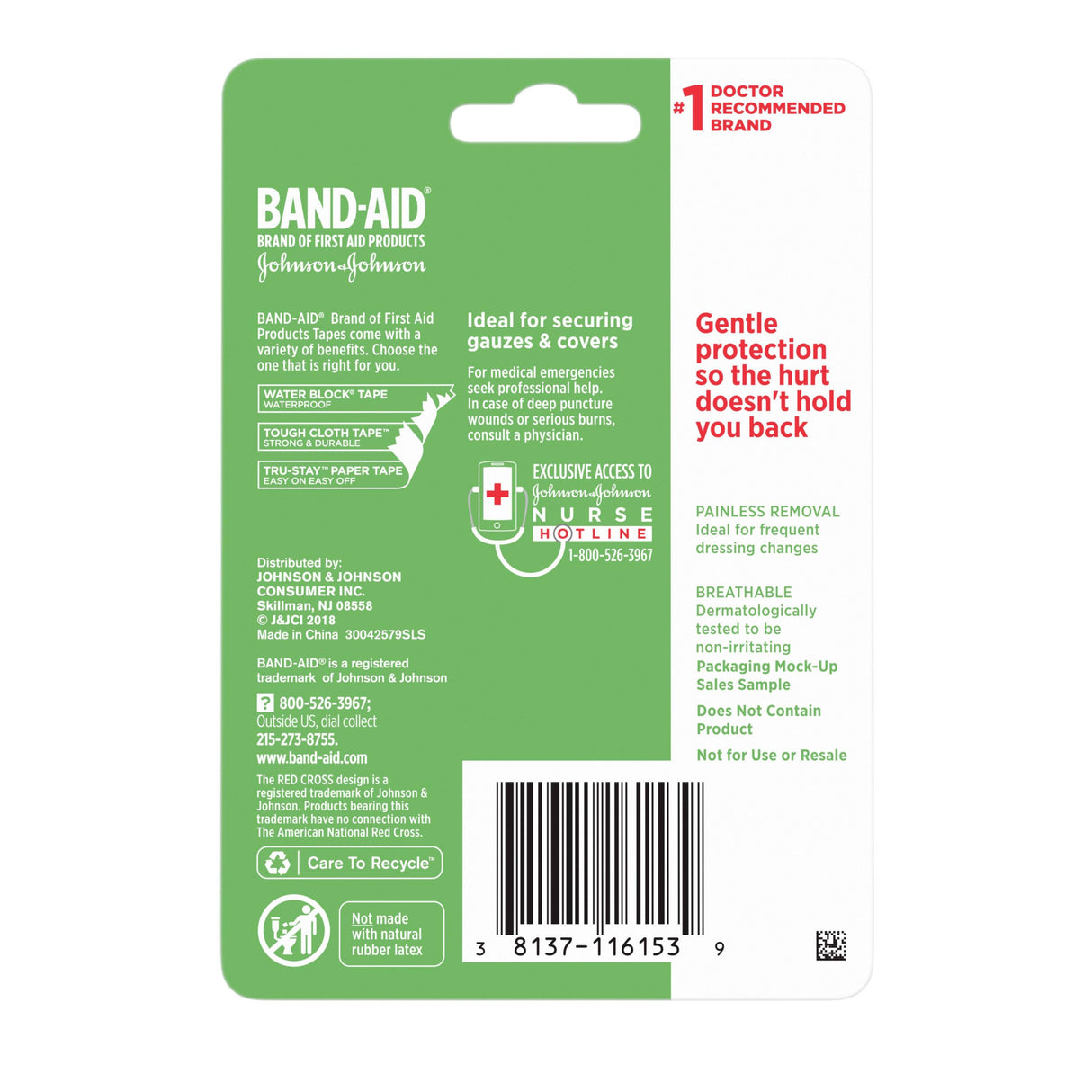 Image of Band-Aid® First Aid Hurt-Free® Paper Tape, 1" x 10yd