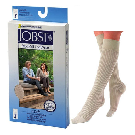 Image of BSN Jobst® SoSoft Compression Socks, Knee High, Classic Ribbed Pattern, Closed Toe, Medium, 20 to 30 mmHg, Sand