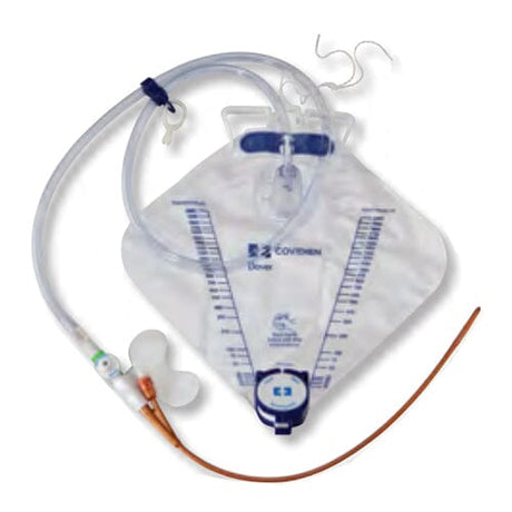 Image of Cardinal Health™ Dover™ Foley Drainage Bag Tray, Silicone, Two Way, Silver Hydrogel Coated, 16Fr OD, 2000mL Capacity