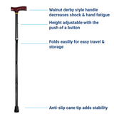 Image of Carex Designer Adjustable Folding Derby Cane, Black