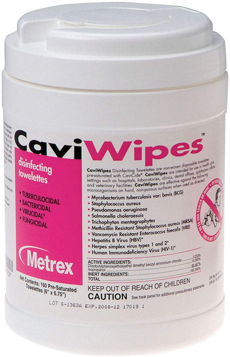 Image of CaviWipes Large, 6" x 6.75", Disinfecting Disposable Towelettes, 160 wipes