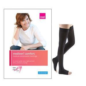 Image of Comfort Thigh-High with Silicone Top Band, 15-20, Open, Ebony, Size 2