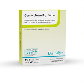 Image of ComfortFoam Bordered Foam Wound Dressing with Silver and Soft Silicone Adhesive, 4" x 4"