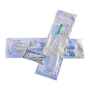 Image of Cure Pocket Coude Catheter, 14 Fr, 16" Sterile Intermittent Catheter with Funnel End and Lubricant Packet, Latex-Free, DEHP-Free