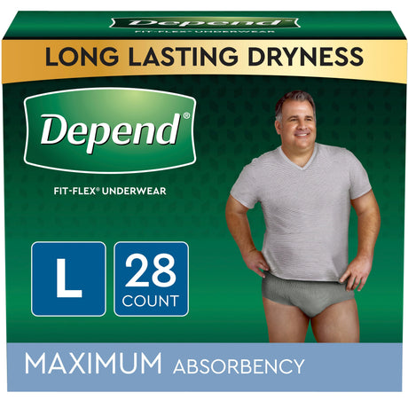 Image of Depend FIT-FLEX Incontinence Underwear for Men, Maximum Absorbency, Large, Gray, 28 Count