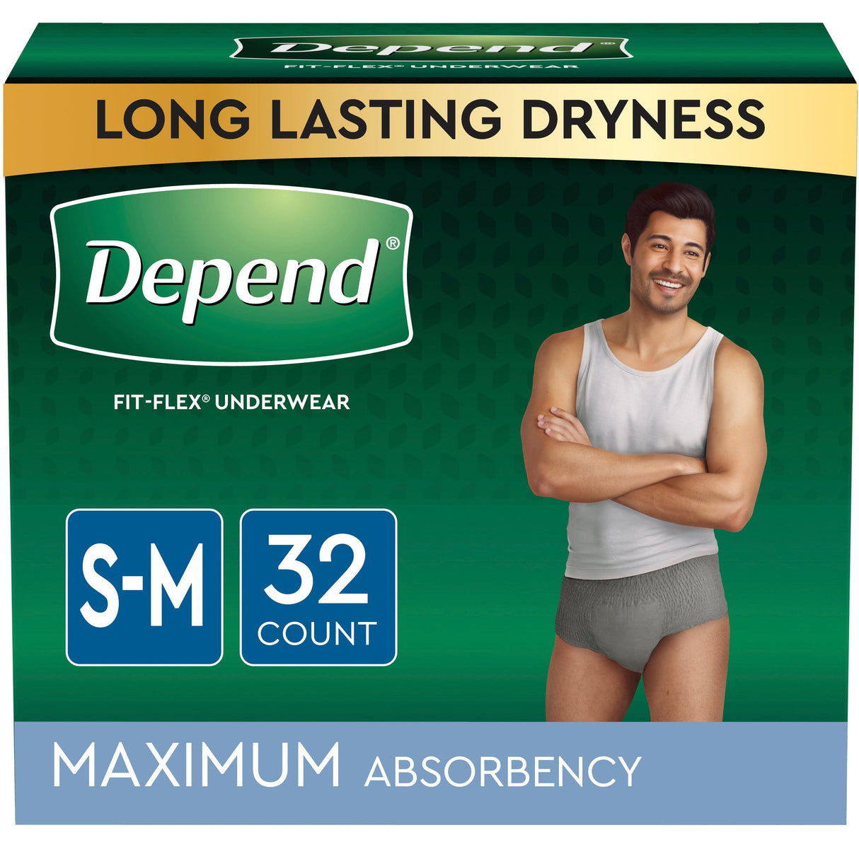 Image of Depend FIT-FLEX Incontinence Underwear for Men, Maximum Absorbency, Small/Medium, Gray, 32 Count
