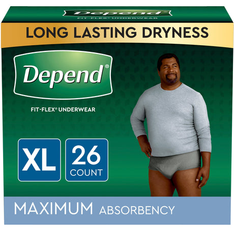 Image of Depend FIT-FLEX Incontinence Underwear for Men, Maximum Absorbency, XL, Gray, 26 Count