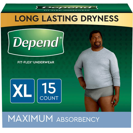 Image of Depend FIT-FLEX Incontinence Underwear for Men, Maximum Absorbency, XL, Gray