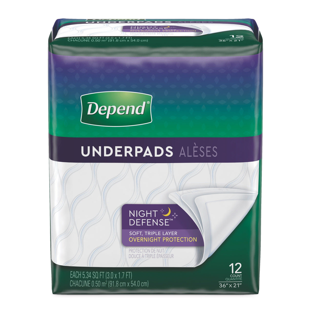 Image of Depend Underpad 12, Overnight, 36" x 21"