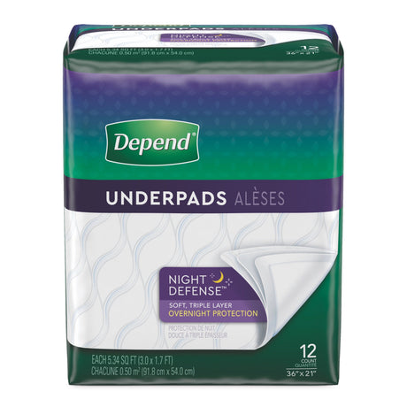 Image of Depend Underpad 12, Overnight, 36" x 21"