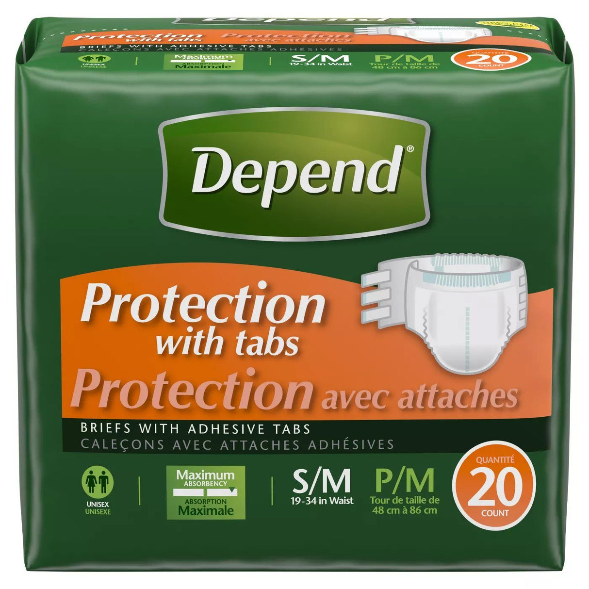 Image of Depend® Incontinence Briefs Protection with Tabs, Maximum Absorbency