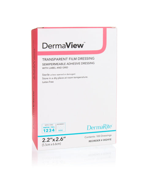 Image of DermaView Transparent Semipermeable Adhesive Film Dressing, 2.2" x 2.6"