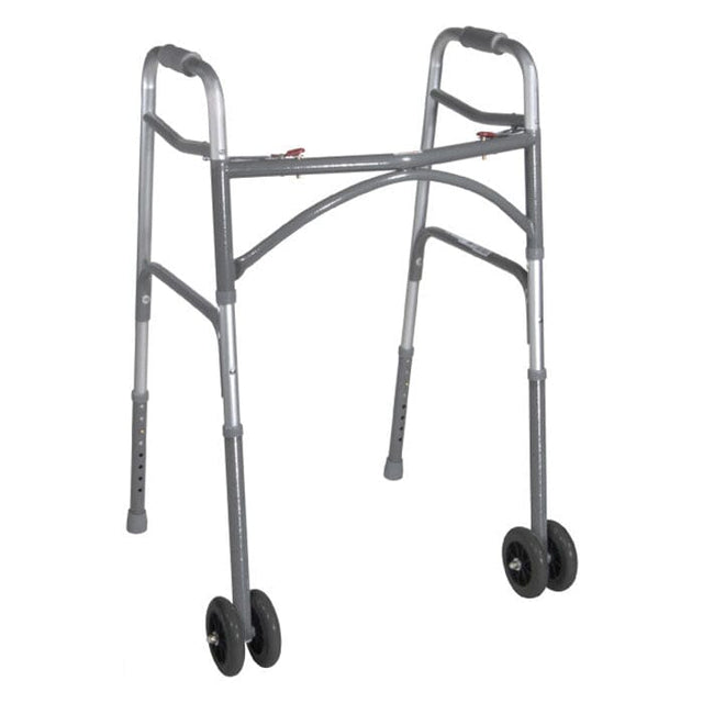 Image of Drive Bariatric Patient Walker, Aluminum, Adult, Two-Button, Folding, with Wheels, 500 lb Capacity, 27" x 32" to 39"