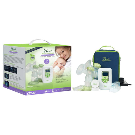 Image of Drive Pure Expressions™ Dual Channel Electric Breast Pump, with Designer Carry Bag, 4" x 6.25" x 2.75"