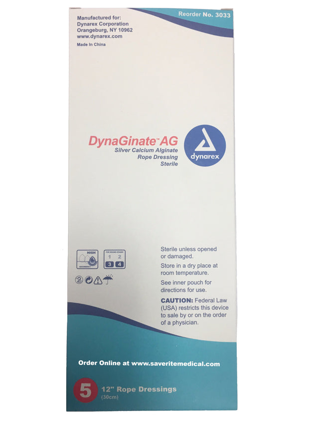 DynaGinate AG - Silver Calcium Alginate Rope Dressing - 3/4