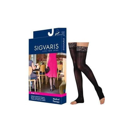 Image of EverSheer Thigh-High with Grip-Top, 20-30 mmHg, Large, Long, Open Toe, Black